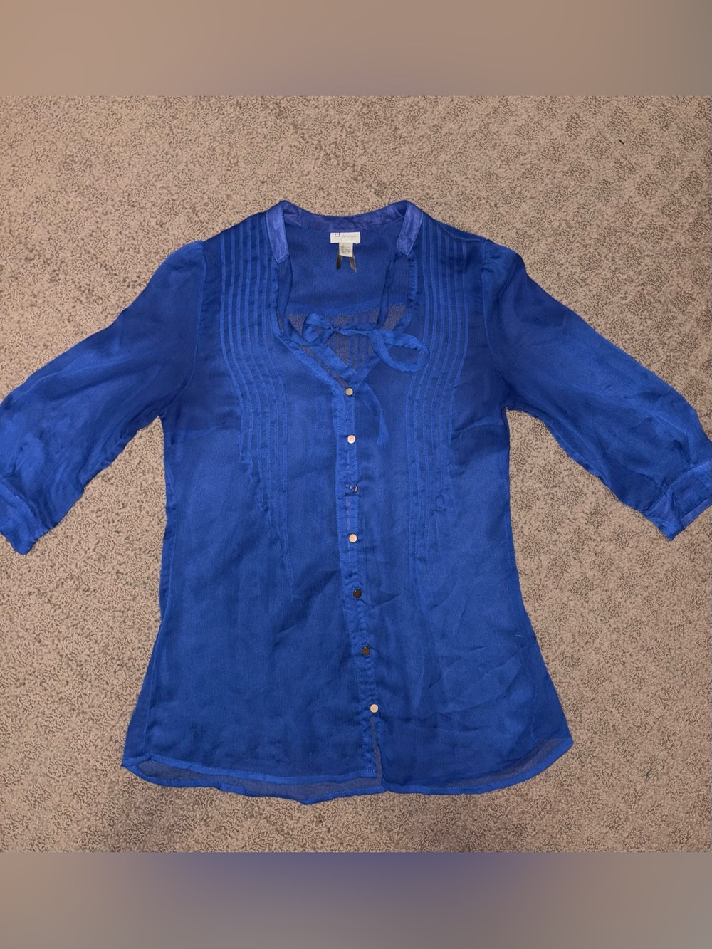 Dynamite Royal Blue Tie-Neck Pintuck Blouse Women’s Size XS